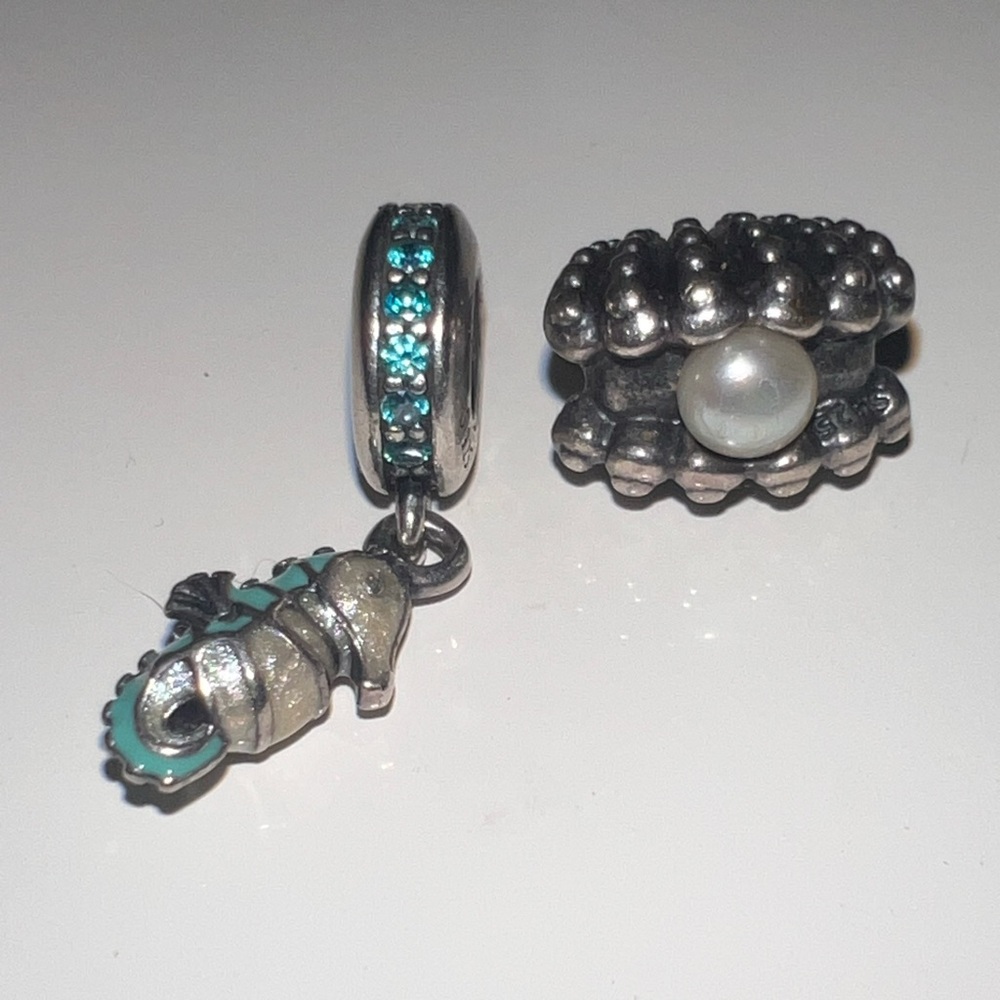 Pandora Silver Earrings with Green Accents